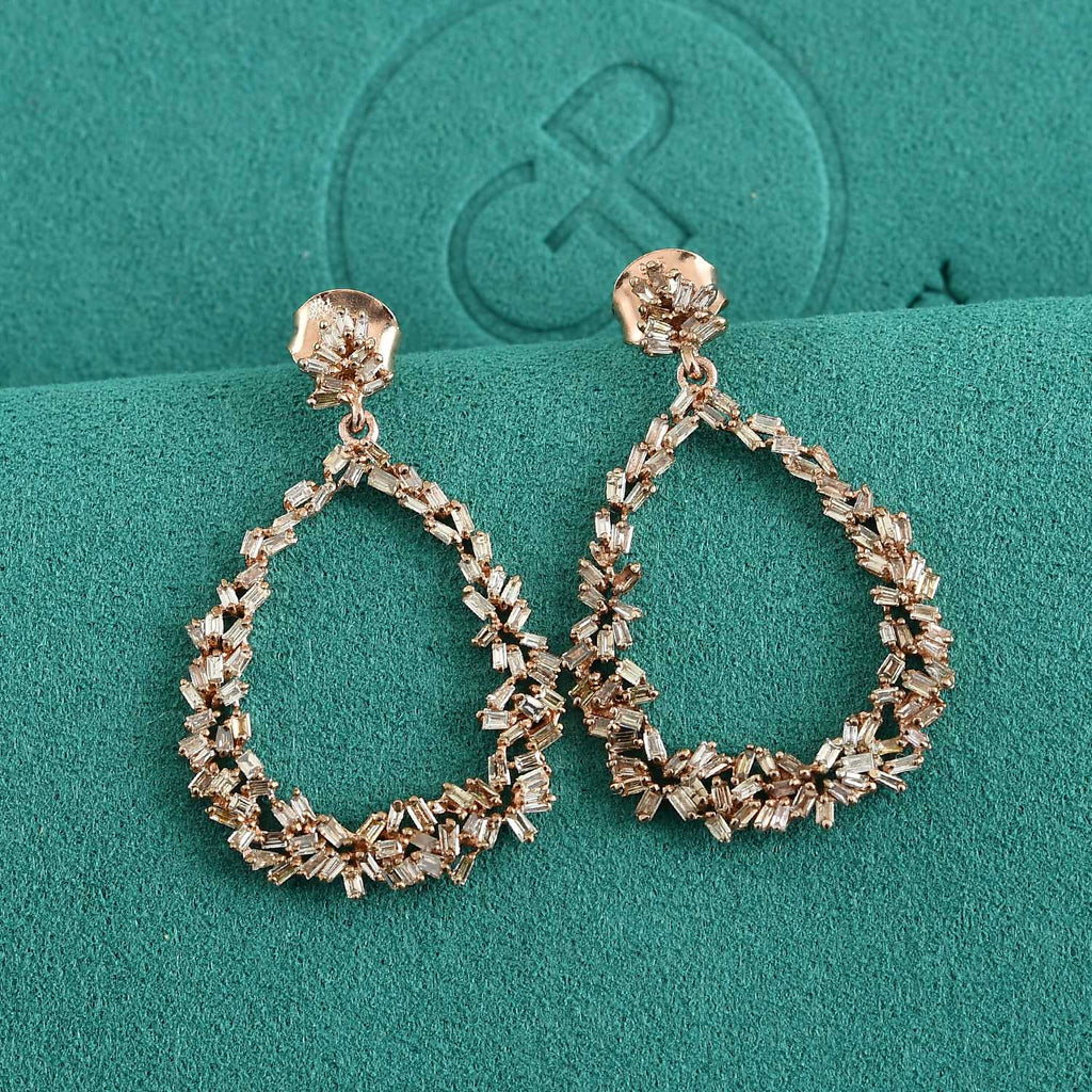 GP - Champagne Diamond & Blue Sapphire Earring with Push Back in 18K Vermeil Rose Gold Plated Sterling Silver 1.10 Ct._8749829_1
