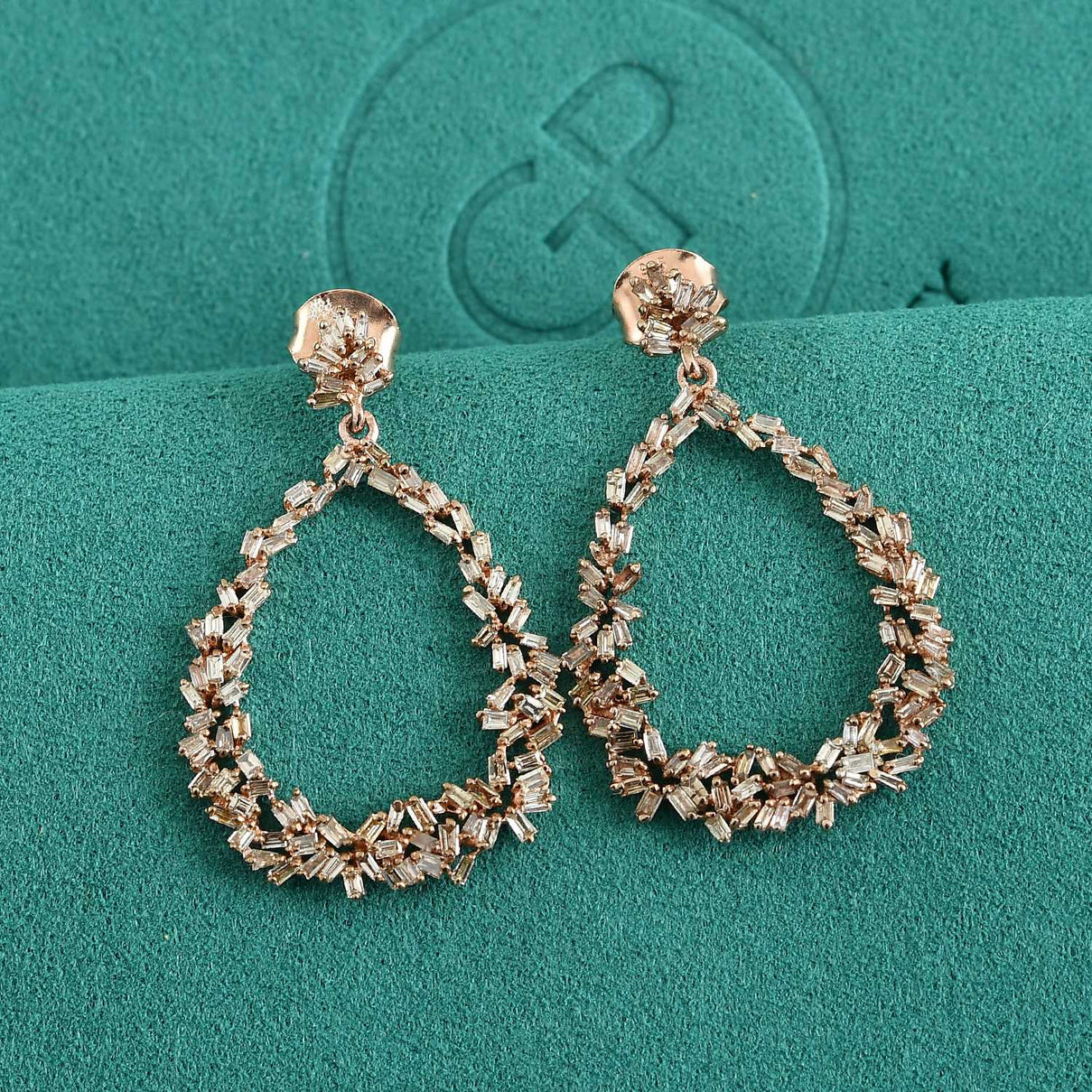 GP - Champagne Diamond &amp; Blue Sapphire Earring with Push Back in 18K Vermeil Rose Gold Plated Sterling Silver 1.10 Ct. 8749829 1