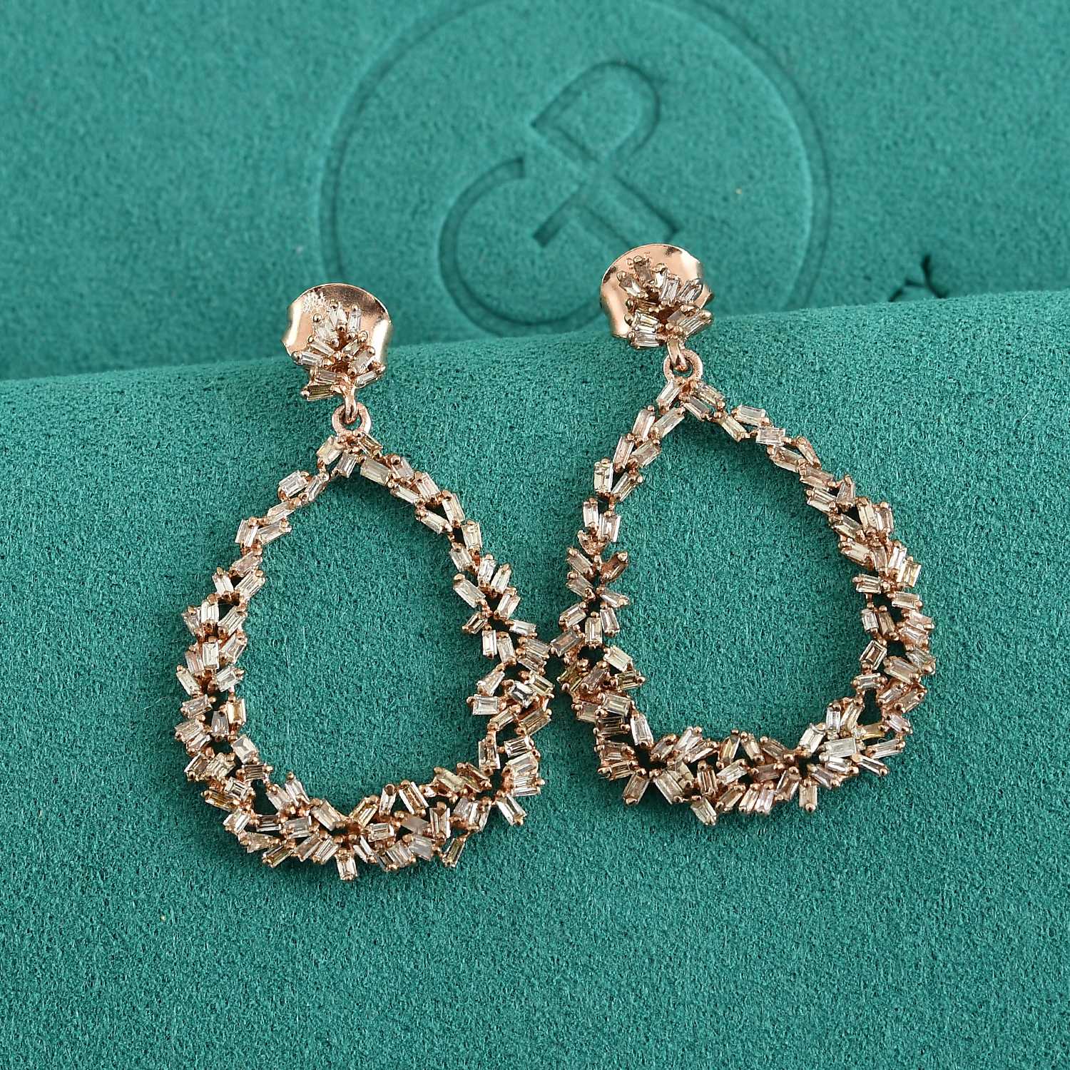GP - Champagne Diamond &amp; Blue Sapphire Earring with Push Back in 18K Vermeil Rose Gold Plated Sterling Silver 1.10 Ct. 8749829 1