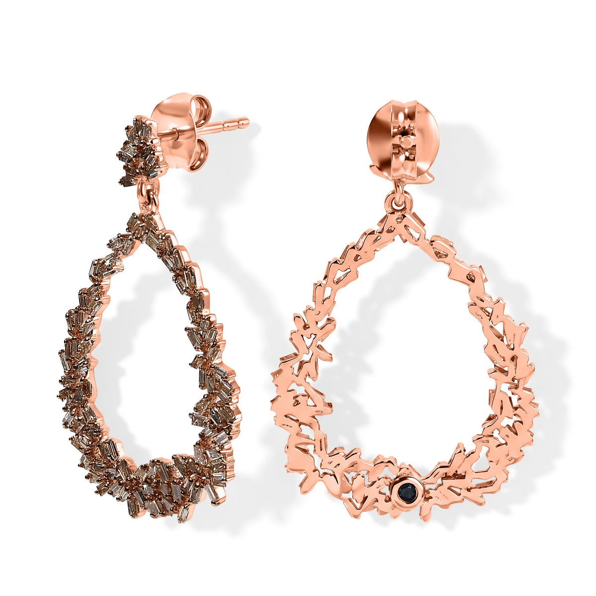 GP - Champagne Diamond &amp; Blue Sapphire Earring with Push Back in 18K Vermeil Rose Gold Plated Sterling Silver 1.10 Ct. 8749829 4