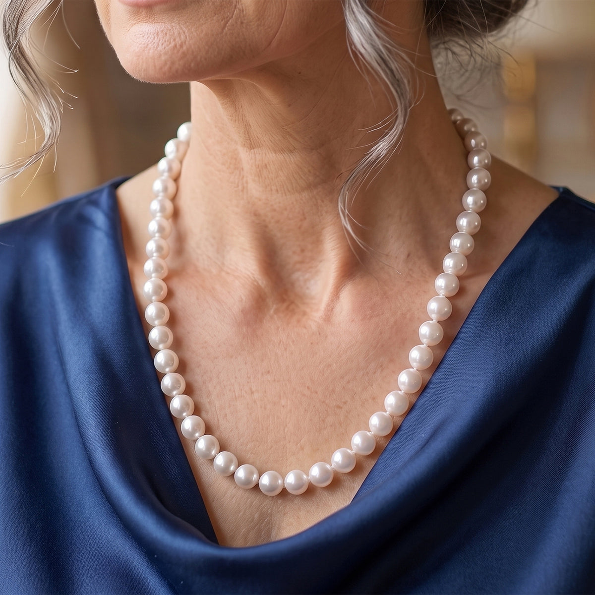 D'Joy 950 Platinum A White Edison Pearl Beads Necklace (Size - 20) in Rhodium Overlay, Platinum Wt.1 Gms  390.000  Ct. 8750302 1
