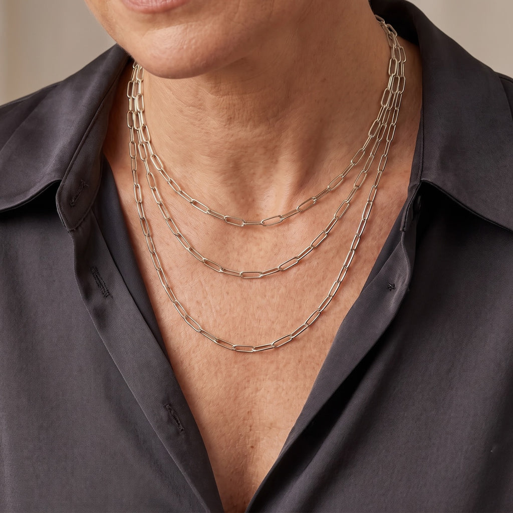 Paperclip Necklace (Size - 17) in Silver Tone_8750331_1