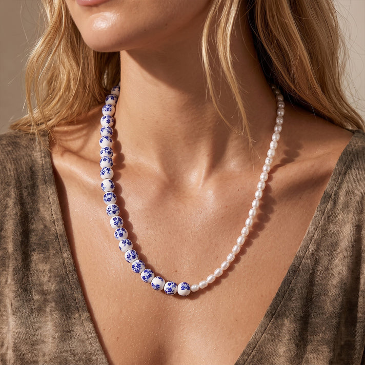 Ceramic &amp; White Fresh Water Pearl Necklace (Size - 20) with Senorita Clasp 245.00 Ct. 8750394 2