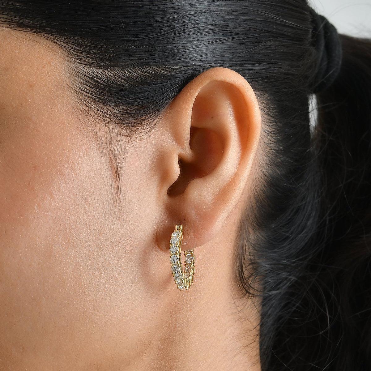 D'Joy - Moissanite Hoop Earring with Clasp in Yellow Gold Plated Sterling Silver 5.30 Ct. V32667126 2