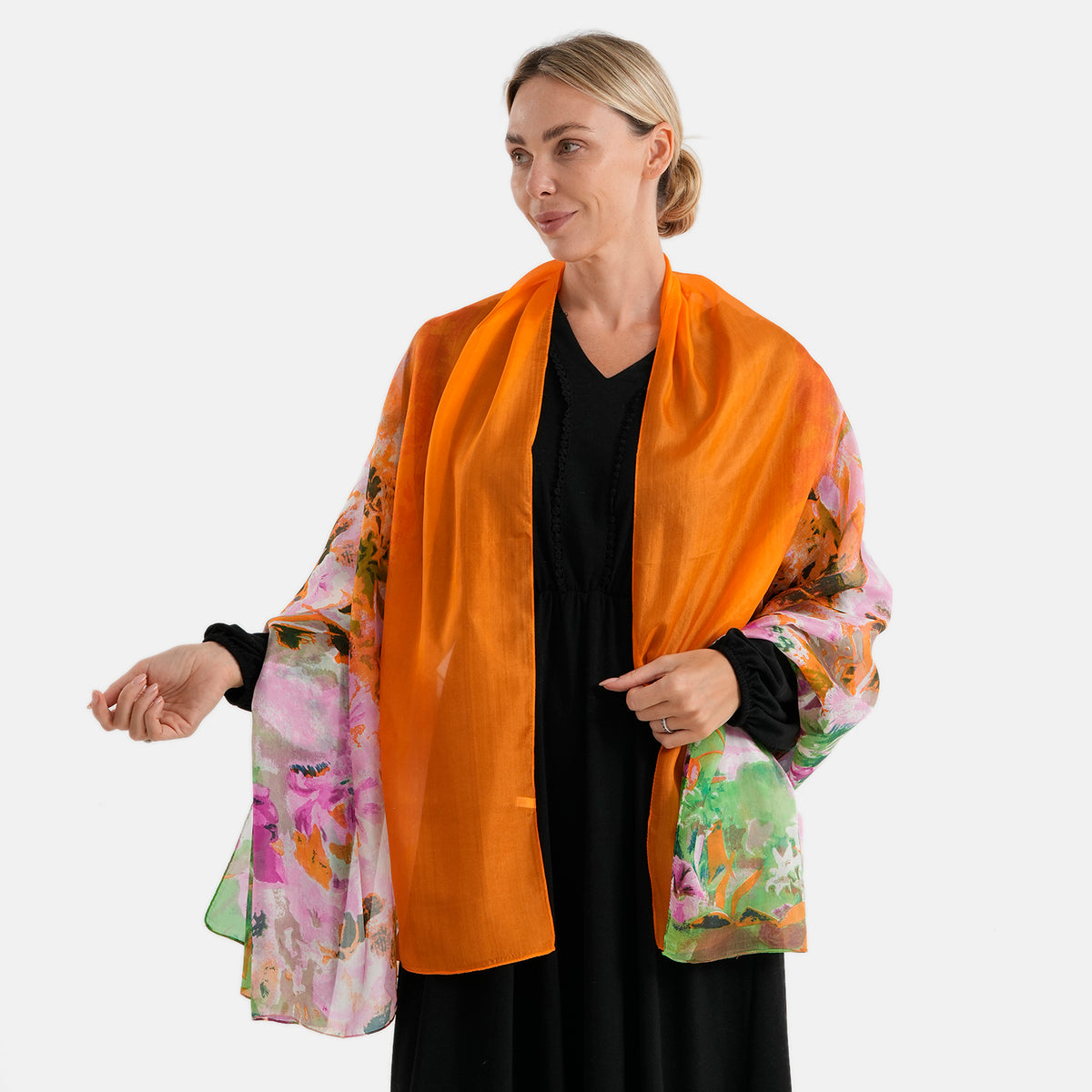 La Marey Mulberry Silk Patterned Scarf (Size - One Size) - Orange 8751111 0