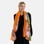 La Marey Mulberry Silk Patterned Scarf (Size - One Size) - Orange_8751111_1
