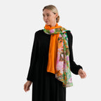 La Marey Mulberry Silk Patterned Scarf (Size - One Size) - Orange_8751111_2