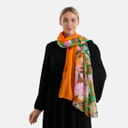 La Marey Mulberry Silk Patterned Scarf (Size - One Size) - Orange_8751111_3