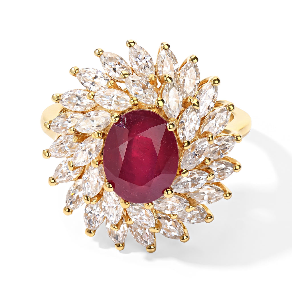 D'Joy - AAA African Ruby & Moissanite Halo Ring in 18K Vermeil Yellow Gold Plated Sterling Silver 4.80 Ct._8751432