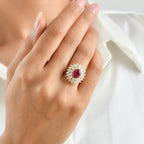 D'Joy - AAA African Ruby & Moissanite Halo Ring in 18K Vermeil Yellow Gold Plated Sterling Silver 4.80 Ct._8751432_1
