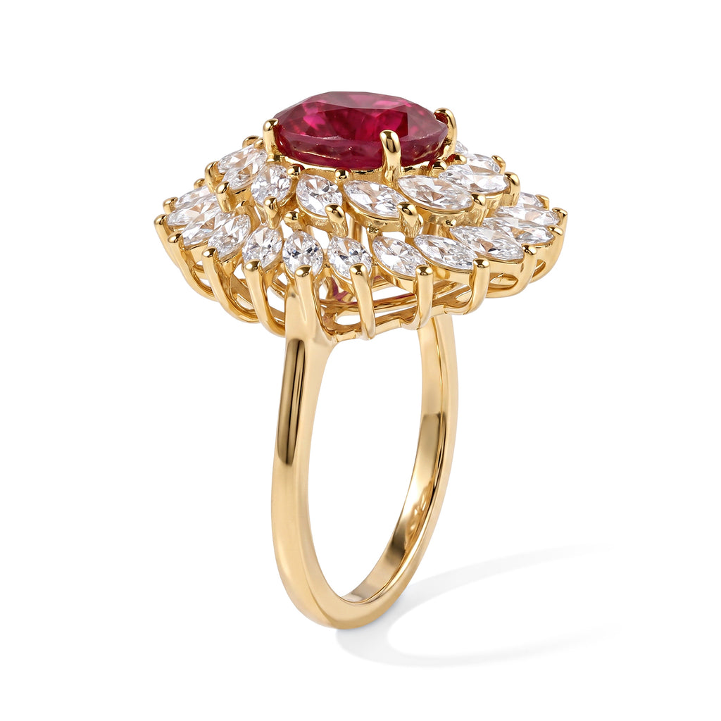 D'Joy - AAA African Ruby & Moissanite Halo Ring in 18K Vermeil Yellow Gold Plated Sterling Silver 4.80 Ct._8751432_3