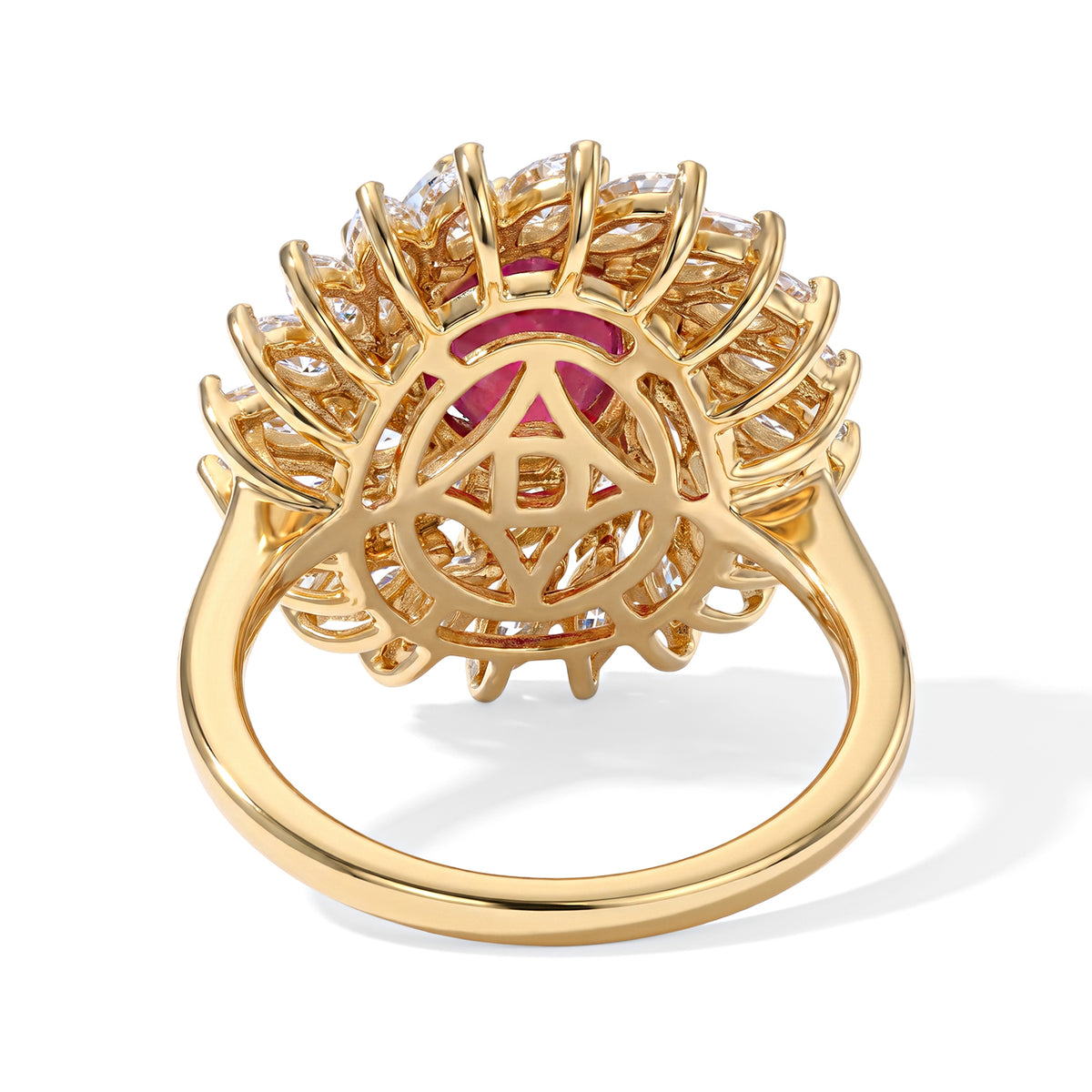 The Tudor Rose Bloom - AAA African Ruby &amp; Moissanite Sunburst Halo Ring in 18K Vermeil Yellow Gold Plated Sterling Silver 4.80 Ct. 8751432 5