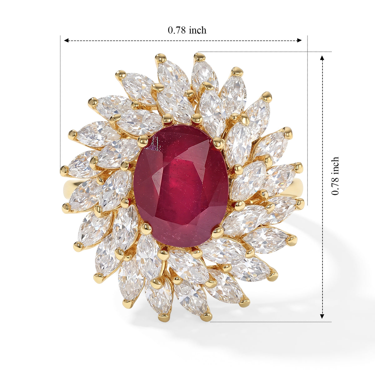 The Tudor Rose Bloom - AAA African Ruby &amp; Moissanite Sunburst Halo Ring in 18K Vermeil Yellow Gold Plated Sterling Silver 4.80 Ct. 8751432 6