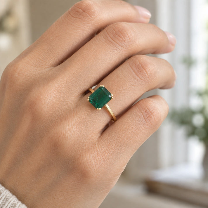 GRAND OPENING SHOWSTOPPER - 9K Yellow Gold AAAA Lab Grown Colombian Emerald Solitaire Ring 2.59 Ct. 8751621 2