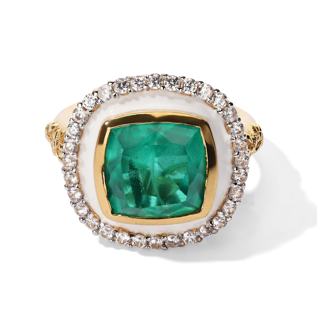 GP Emeraldine Triplet Quartz, White Zircon, Kanchanaburi Blue Sapphire Main Stone With Surrounding Stone Ring in 18K YG VermeilSterling Silver, Silver Wt.5 Gms  5.833  Ct._8751680