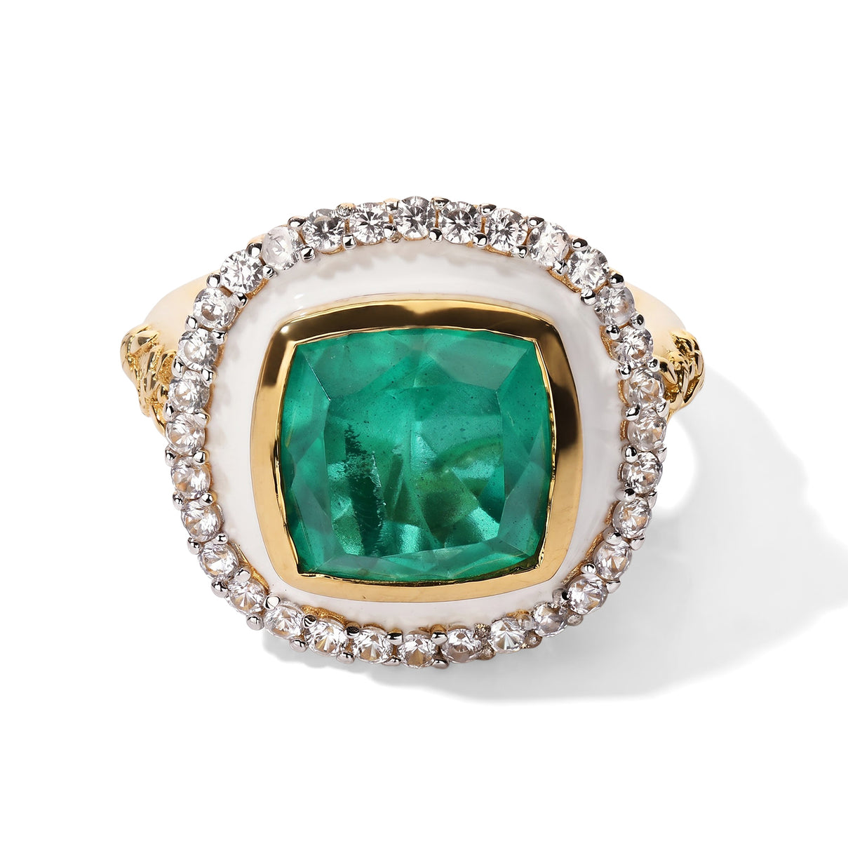 GP Emeraldine Triplet Quartz, White Zircon, Kanchanaburi Blue Sapphire Main Stone With Surrounding Stone Ring in 18K YG VermeilSterling Silver, Silver Wt.5 Gms  5.833  Ct. 8751680 0