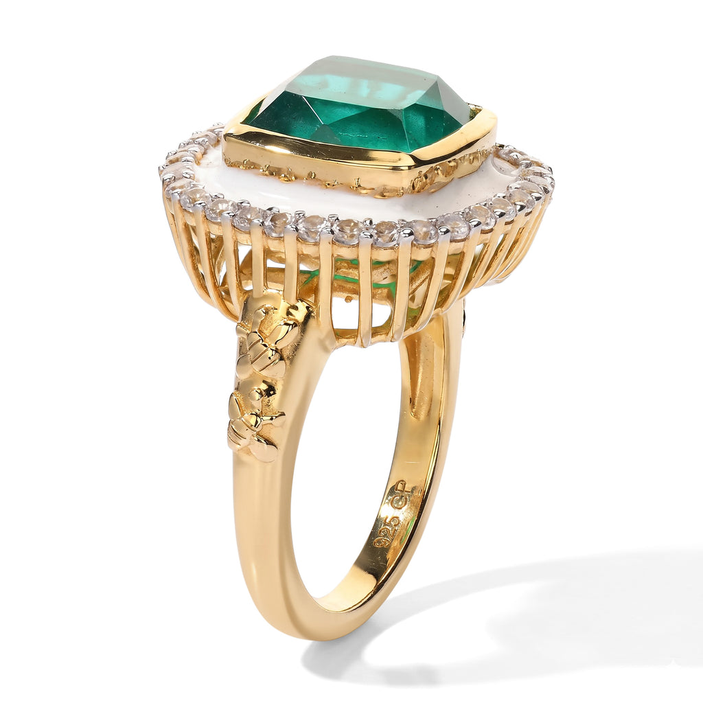GP Emeraldine Triplet Quartz, White Zircon, Kanchanaburi Blue Sapphire Main Stone With Surrounding Stone Ring in 18K YG VermeilSterling Silver, Silver Wt.5 Gms  5.833  Ct._8751680_2