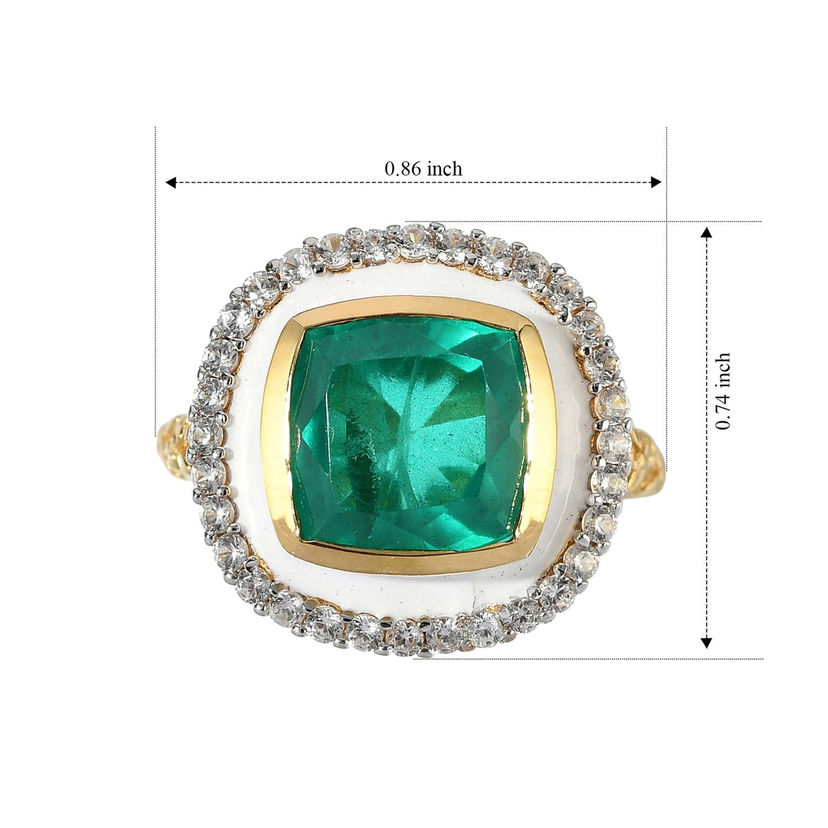 Live From Vicenza GP - Colombian Emeraldine Colour Quartz, White Zircon &amp; Blue Sapphire Halo Ring in 18K Vermeil Yellow Gold Plated Sterling Silver 5.83 Ct. 8751757 5