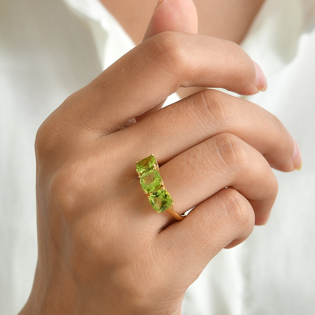 D'Joy - Peridot Trilogy Ring in Yellow Gold Plated Sterling Silver 4.74 Ct. 8751782 1