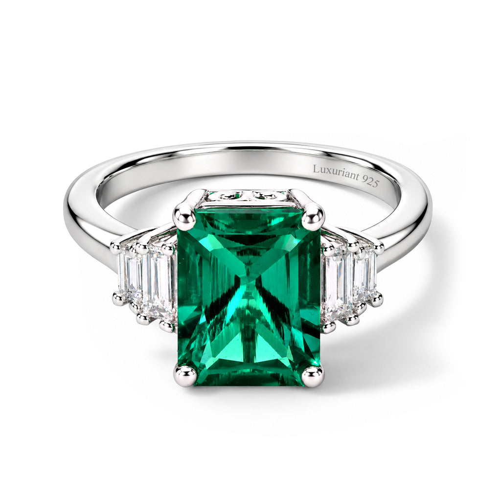 Luxuriant - Lab Grown Columbian Emerald & Lab Grown Diamond (SI/G-H) Ring in Rhodium Overlay Sterling Silver 3.35 Ct._8752496