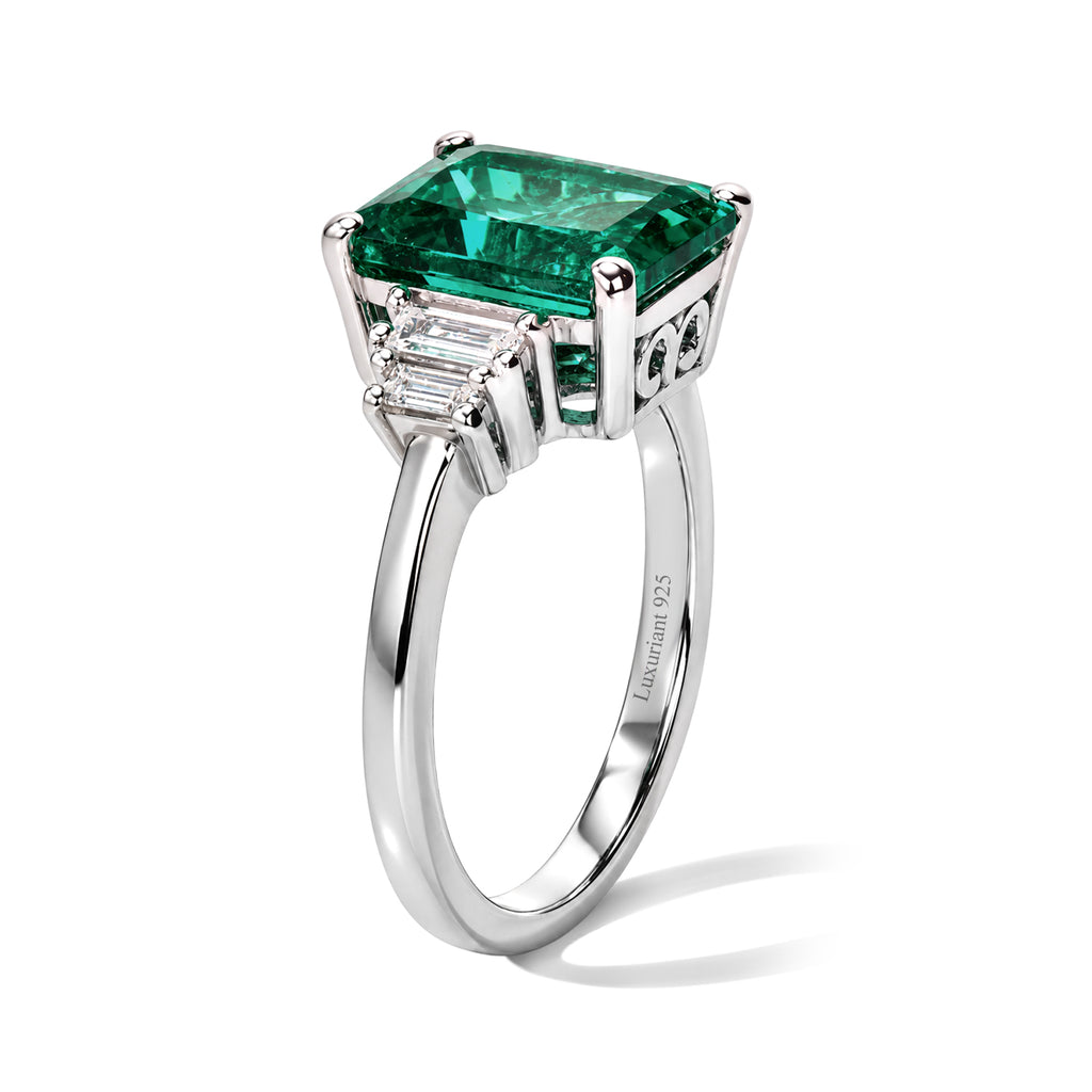 Luxuriant - Lab Grown Columbian Emerald & Lab Grown Diamond (SI/G-H) Ring in Rhodium Overlay Sterling Silver 3.35 Ct._8752496_3