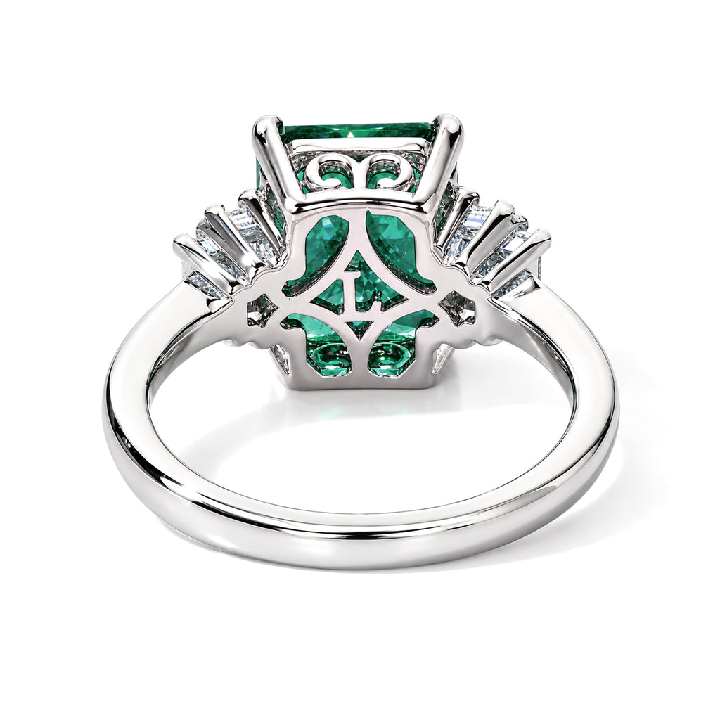 Luxuriant - Lab Grown Columbian Emerald & Lab Grown Diamond (SI/G-H) Ring in Rhodium Overlay Sterling Silver 3.35 Ct._8752496_4
