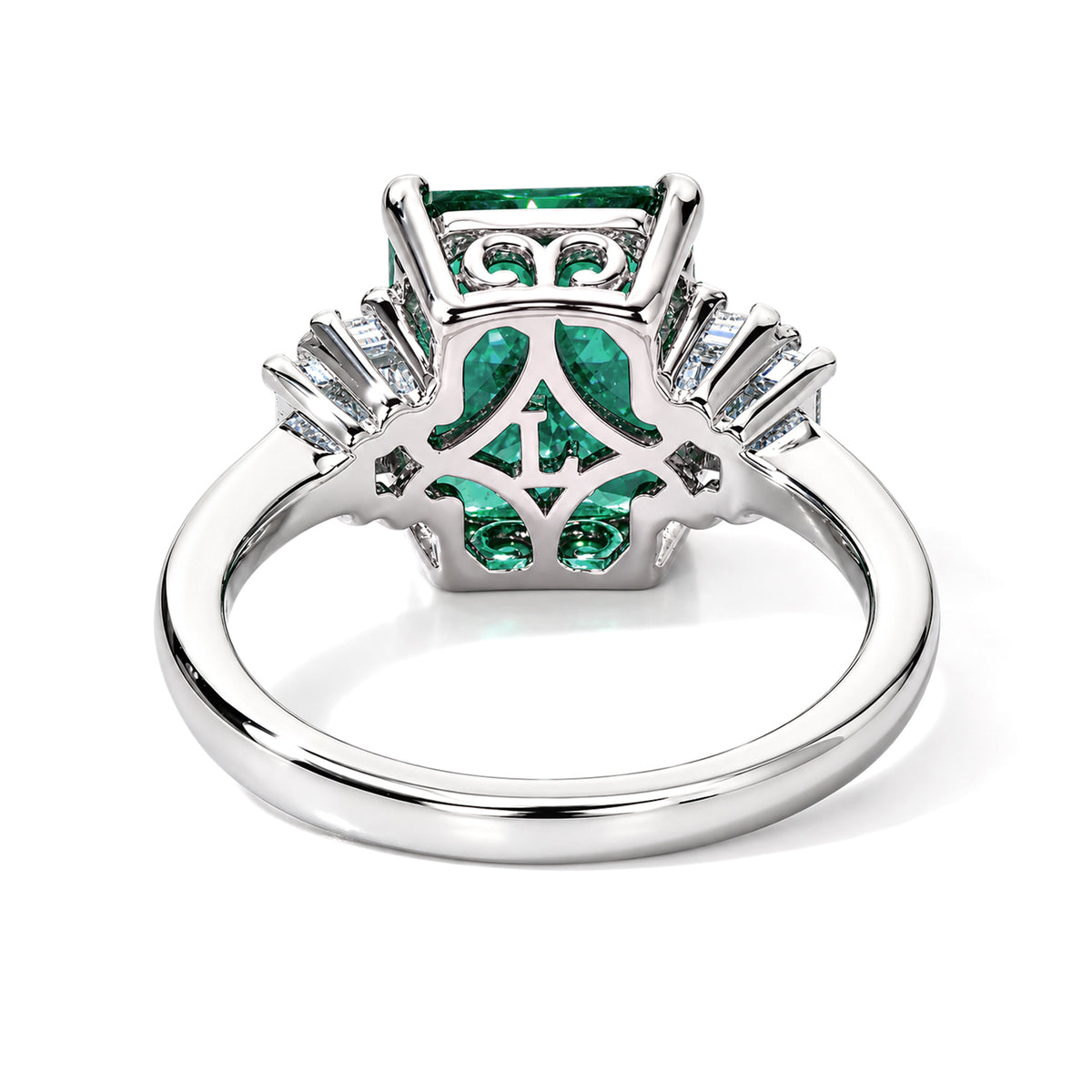 Luxuriant - Lab Grown Columbian Emerald &amp; Lab Grown Diamond (SI-G-H) Ring in Rhodium Overlay Sterling Silver 3.35 Ct. 8752496 4