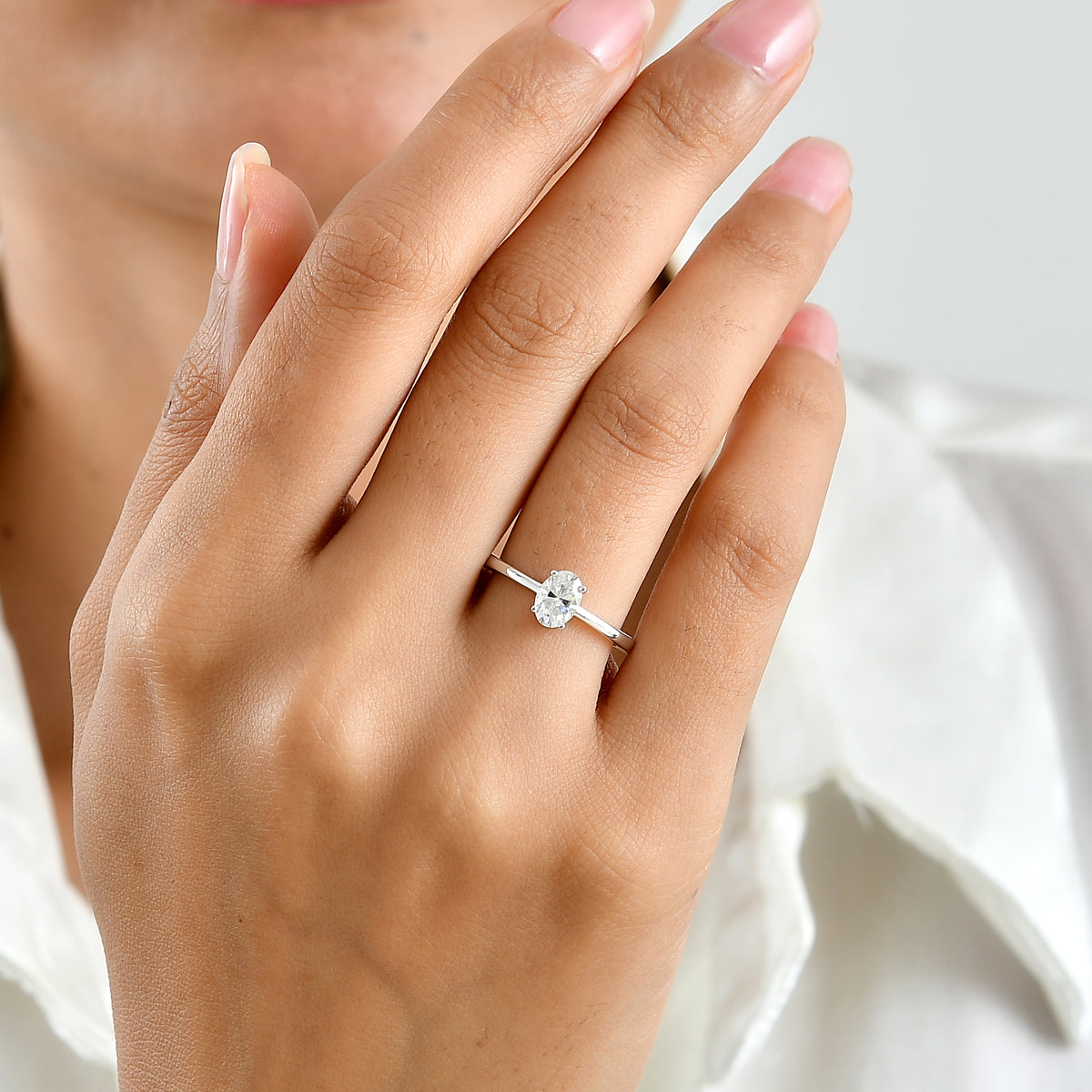 D'Joy - Moissanite Solitaire Ring in Rhodium Overlay Sterling Silver 8752801 2