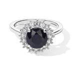 Luxuriant - AAA Diffused Blue Sapphire & Lab Grown Diamond (SI/G-H) Ring in Rhodium Overlay Sterling Silver 2.82 Ct._8753281