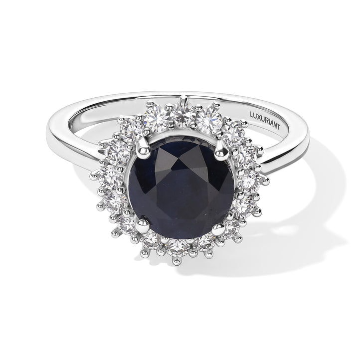 The Royal Blue- AAA Kwai Blue Sapphire &amp; Lab Grown Diamond (SI/G-H) Halo Ring in Rhodium Overlay Sterling Silver 2.82 Ct. 8753281 1