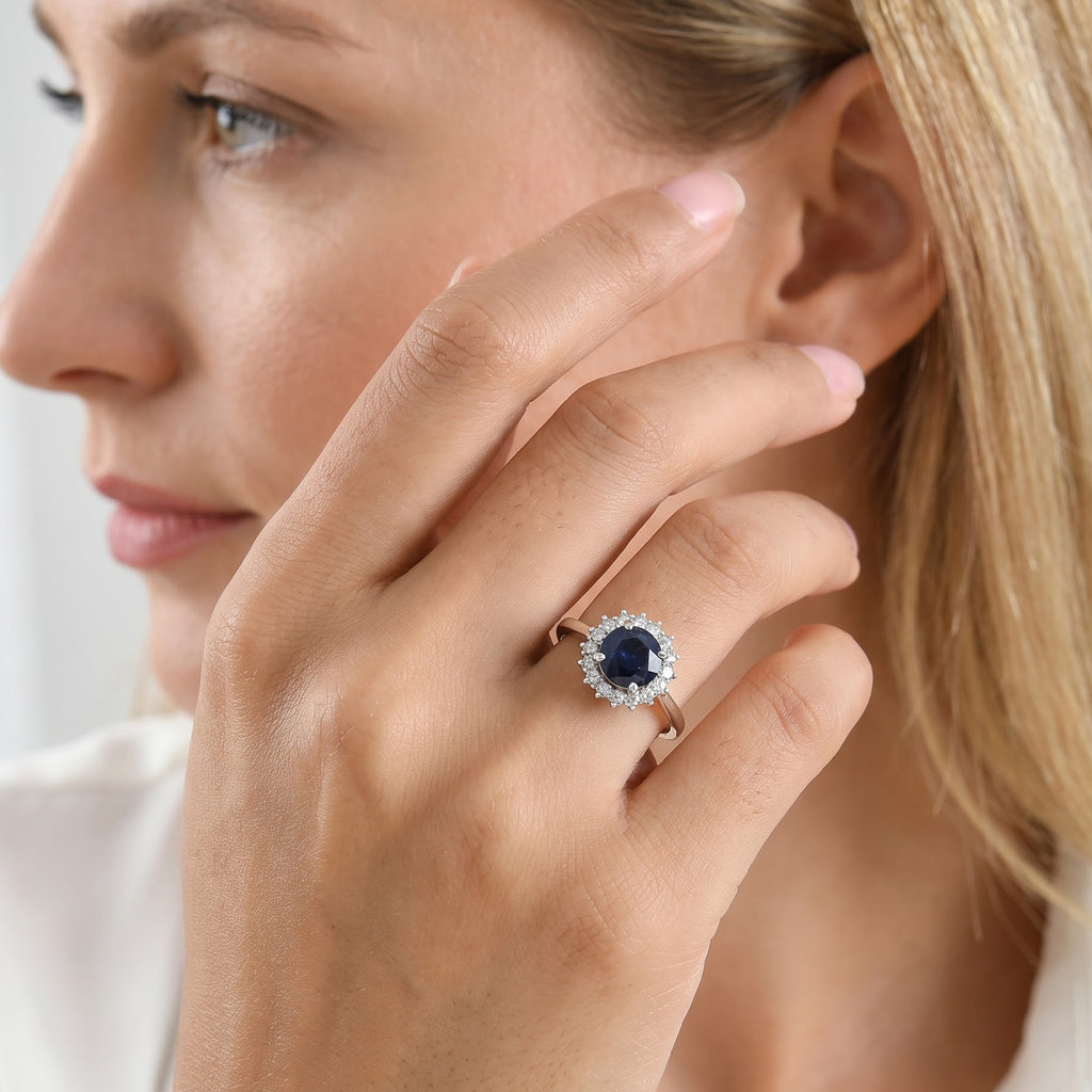 Luxuriant - AAA Diffused Blue Sapphire & Lab Grown Diamond (SI/G-H) Ring in Rhodium Overlay Sterling Silver 2.82 Ct._8753281_2