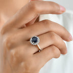 Luxuriant - AAA Diffused Blue Sapphire & Lab Grown Diamond (SI/G-H) Ring in Rhodium Overlay Sterling Silver 2.82 Ct._8753284_1