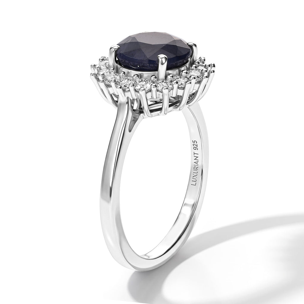 Luxuriant - AAA Diffused Blue Sapphire & Lab Grown Diamond (SI/G-H) Ring in Rhodium Overlay Sterling Silver 2.82 Ct._8753284_3