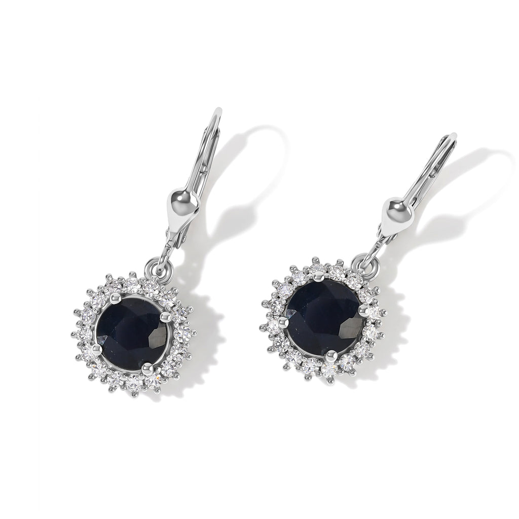 Luxuriant - AAA Diffused Blue Sapphire & Lab Grown Diamond (SI/G-H) Earring with Lever Back in Rhodium Overlay Sterling Silver 3.88 Ct._8753291