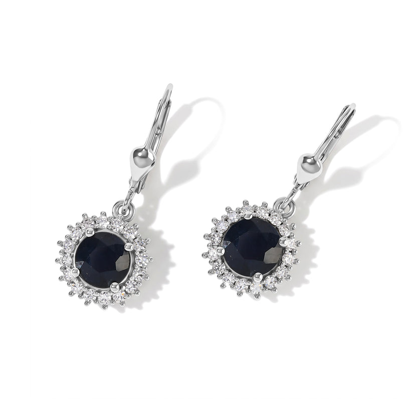 Luxuriant - AAA Diffused Blue Sapphire & Lab Grown Diamond (SI/G-H) Earring with Lever Back in Rhodium Overlay Sterling Silver 3.88 Ct._8753291