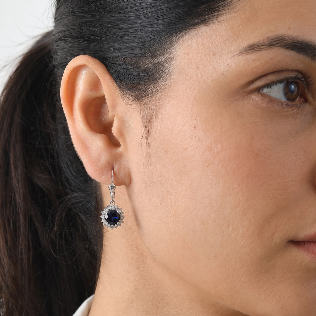 Luxuriant - AAA Diffused Blue Sapphire & Lab Grown Diamond (SI/G-H) Earring with Lever Back in Rhodium Overlay Sterling Silver 3.88 Ct._8753291_2