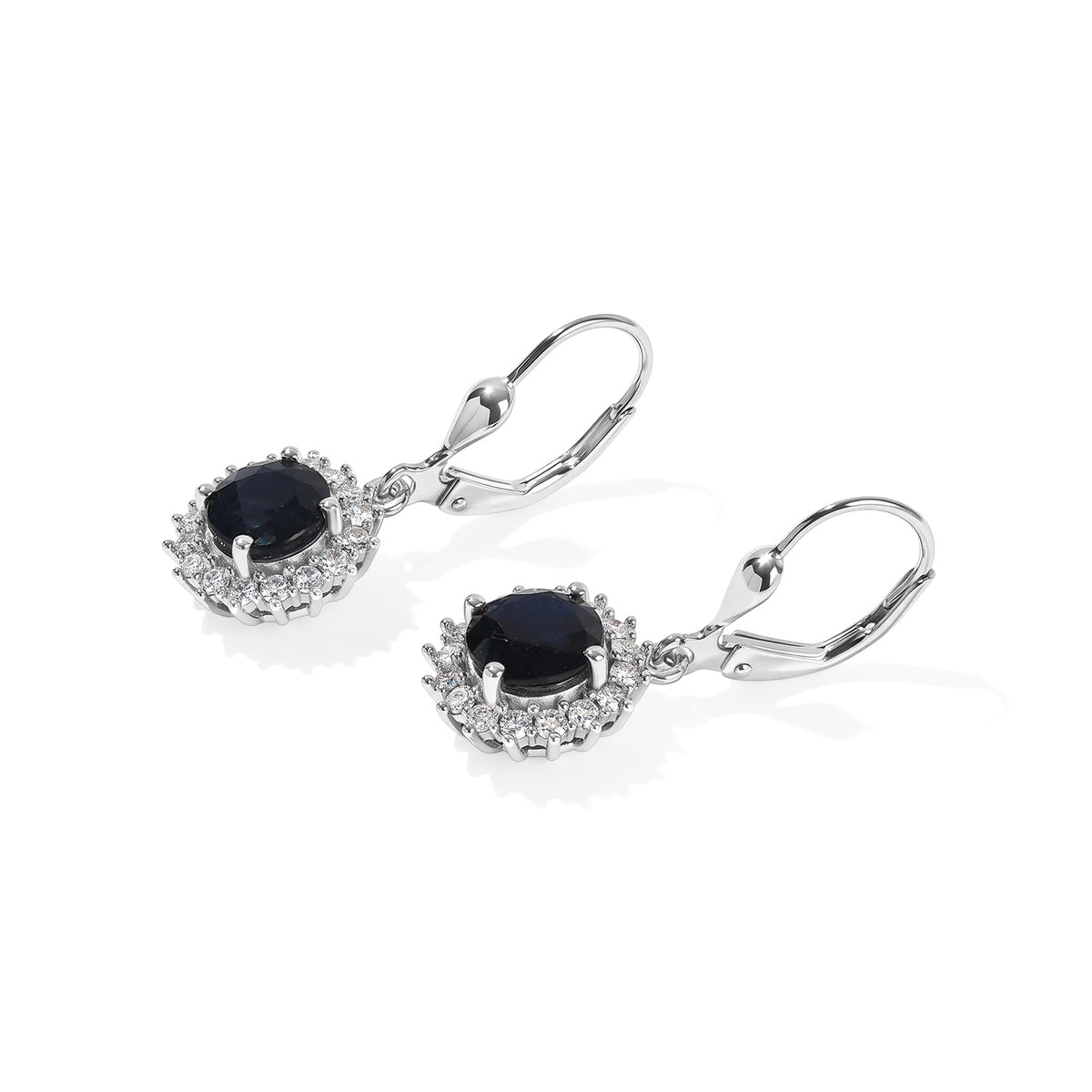 The Royal Blue - AAA Kwai Blue Sapphire &amp; Lab Grown Diamond (SI/G-H) Halo Earring with Lever Back in Rhodium Overlay Sterling Silver 3.88 Ct. 8753291 4