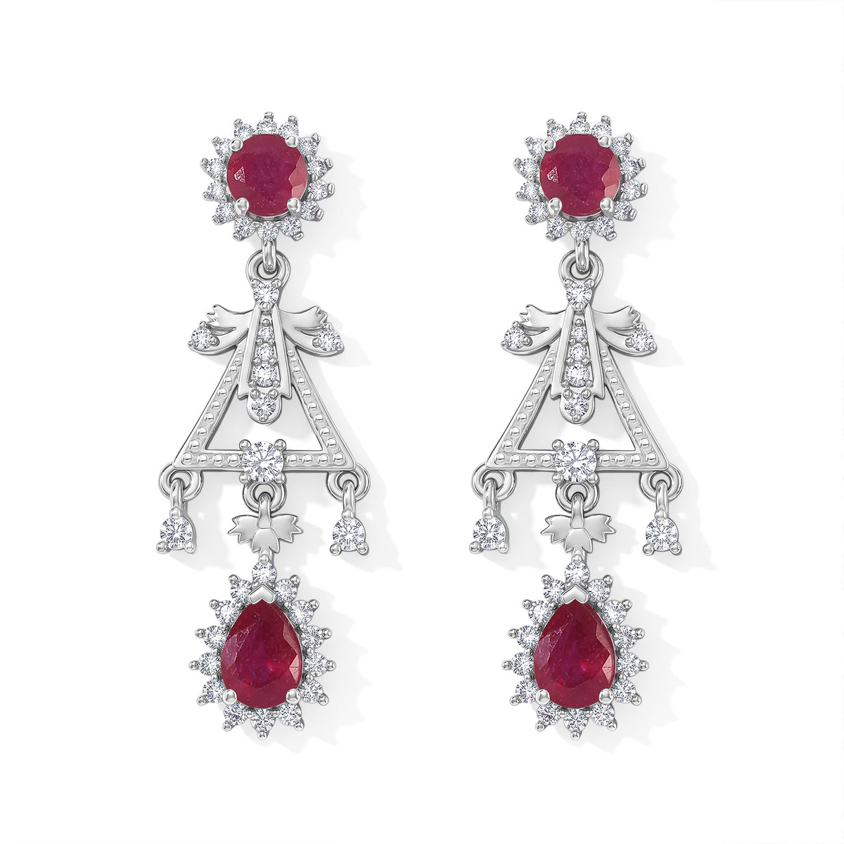 D'Joy - AAA African Ruby &amp; White Zircon Dangling Earring with Push Post in Rhodium Overlay Sterling Silver 5.26 Ct. 8753326 0