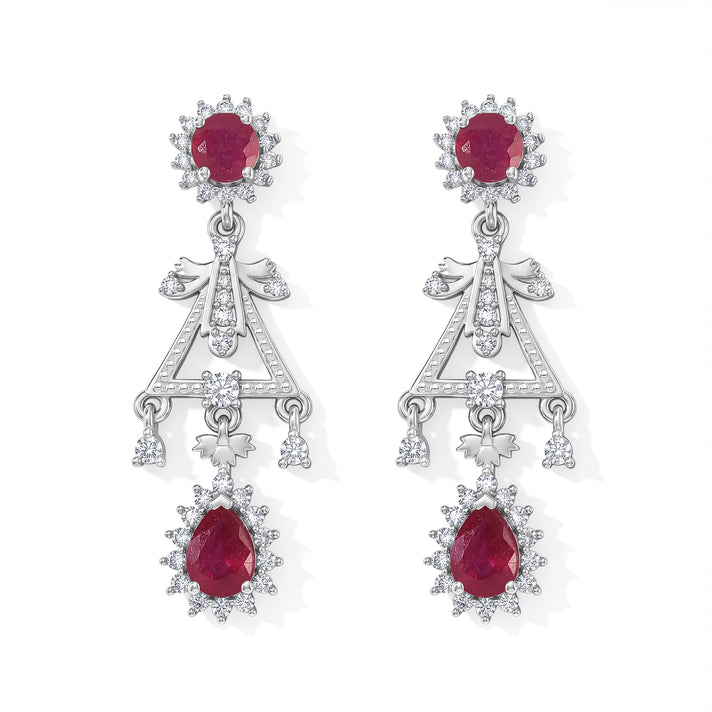 D'Joy - AAA African Ruby &amp; White Zircon Dangling Earring with Push Post in Rhodium Overlay Sterling Silver 5.26 Ct. 8753326 1