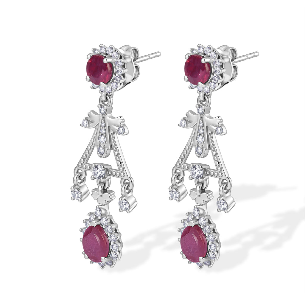 D'Joy - AAA African Ruby & White Zircon Dangling Earring with Push Post in Rhodium Overlay Sterling Silver 5.26 Ct._8753326_3