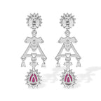 D'Joy - AAA African Ruby & White Zircon Dangling Earring with Push Post in Rhodium Overlay Sterling Silver 5.26 Ct._8753326_4