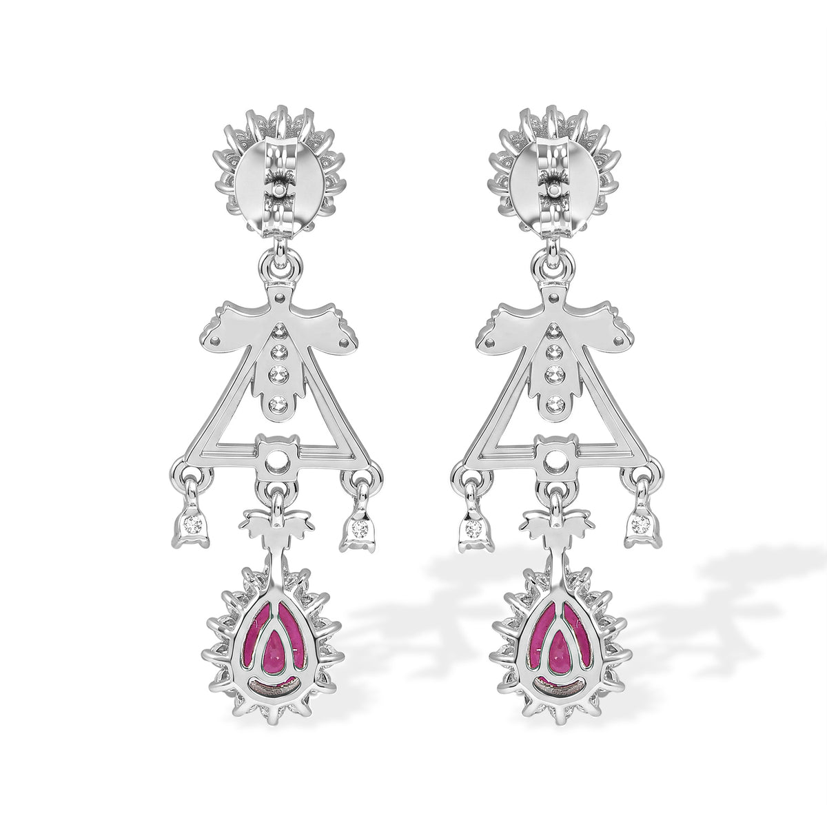 D'Joy - AAA African Ruby &amp; White Zircon Dangling Earring with Push Post in Rhodium Overlay Sterling Silver 5.26 Ct. 8753326 5