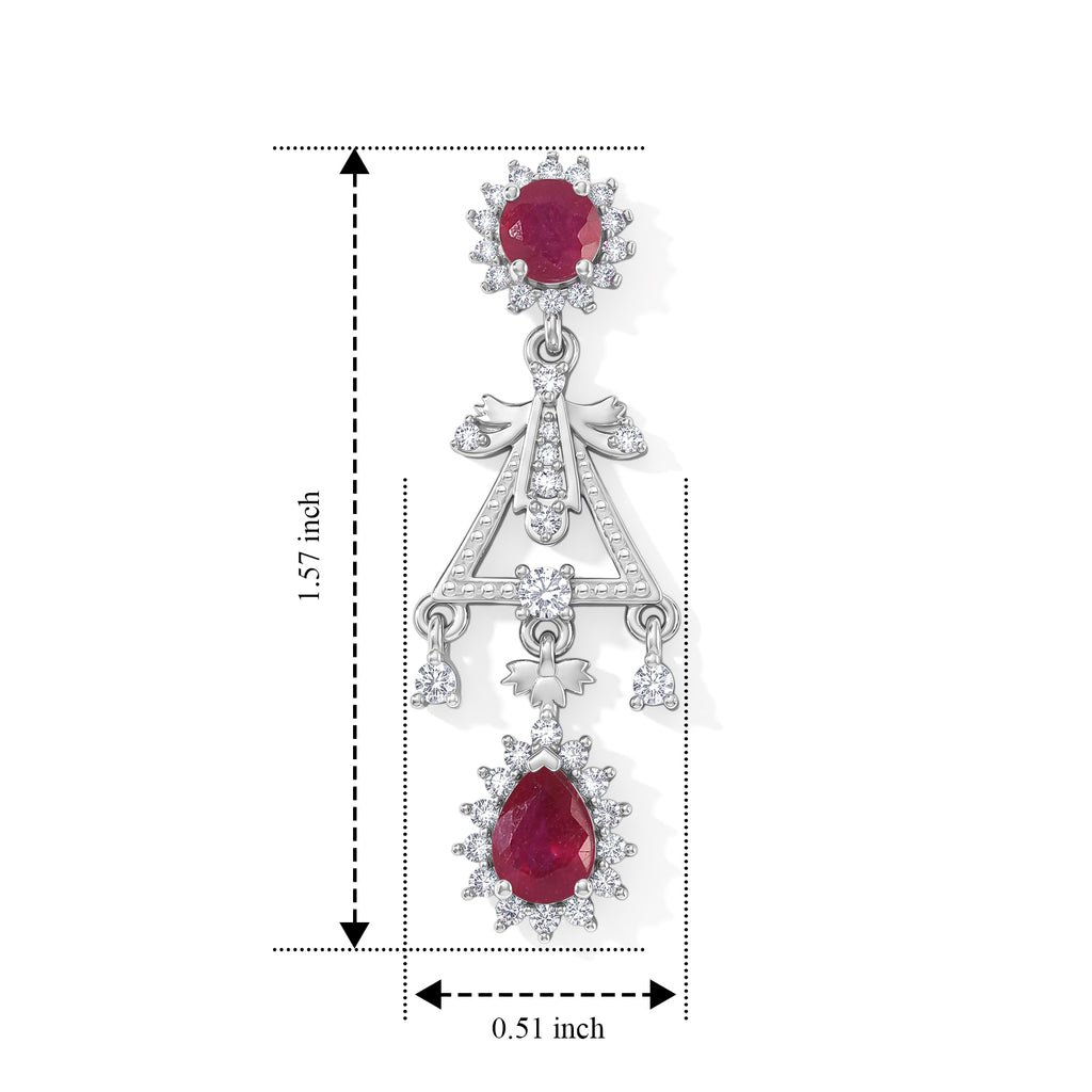D'Joy - AAA African Ruby & White Zircon Dangling Earring with Push Post in Rhodium Overlay Sterling Silver 5.26 Ct._8753326_5