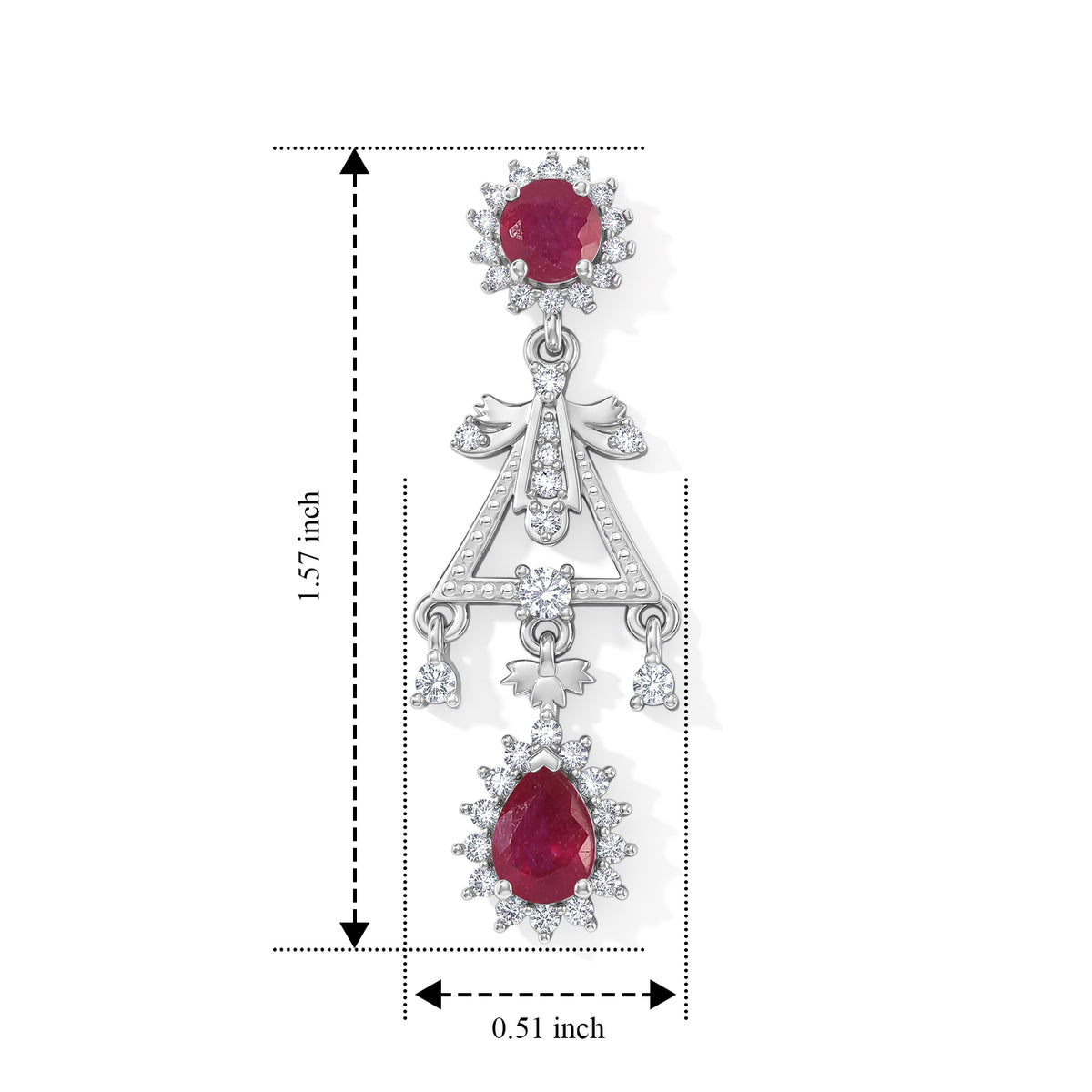 D'Joy - AAA African Ruby &amp; White Zircon Dangling Earring with Push Post in Rhodium Overlay Sterling Silver 5.26 Ct. 8753326 6