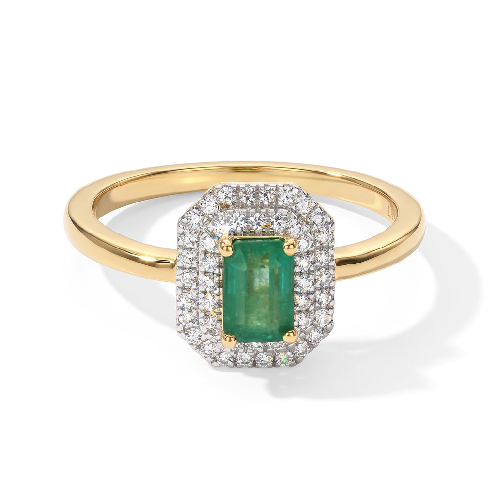 D'Joy - AAA Gemfields Zambian Emerald & White Zircon Ring in 18K Vermeil Yellow Gold Plated Sterling Silver 2.90 Ct._8753444