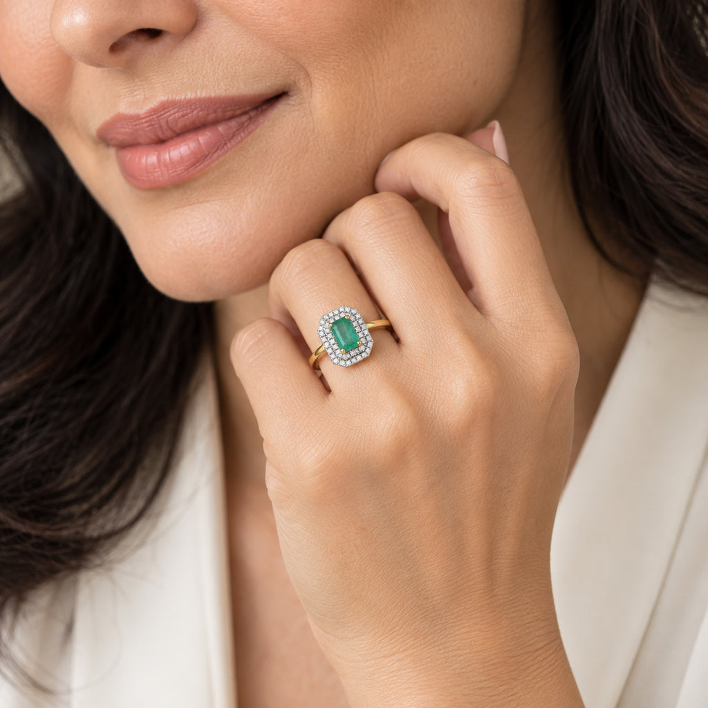 D'Joy - AAA Gemfields Zambian Emerald & White Zircon Ring in 18K Vermeil Yellow Gold Plated Sterling Silver 2.90 Ct._8753444_2