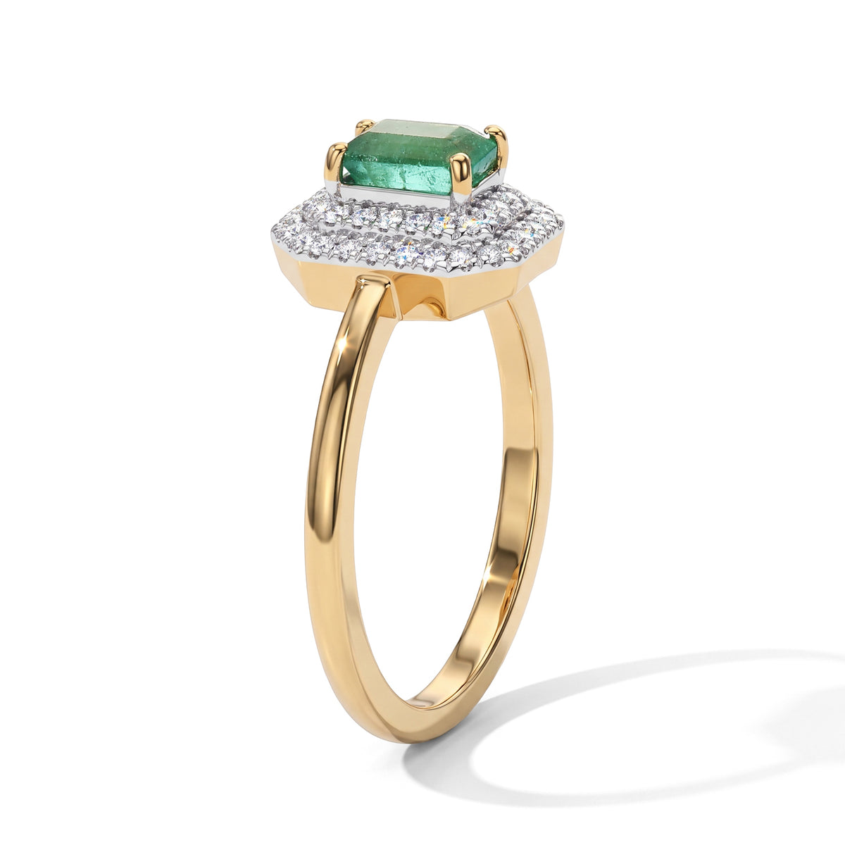 D'Joy - AAA Gemfields Zambian Emerald &amp; White Zircon Halo Ring in 18K Vermeil Yellow Gold Plated Sterling Silver 2.90 Ct. 8753444 4