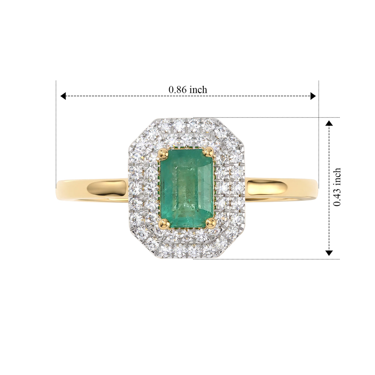 D'Joy - AAA Gemfields Zambian Emerald &amp; White Zircon Halo Ring in 18K Vermeil Yellow Gold Plated Sterling Silver 2.90 Ct. 8753444 6