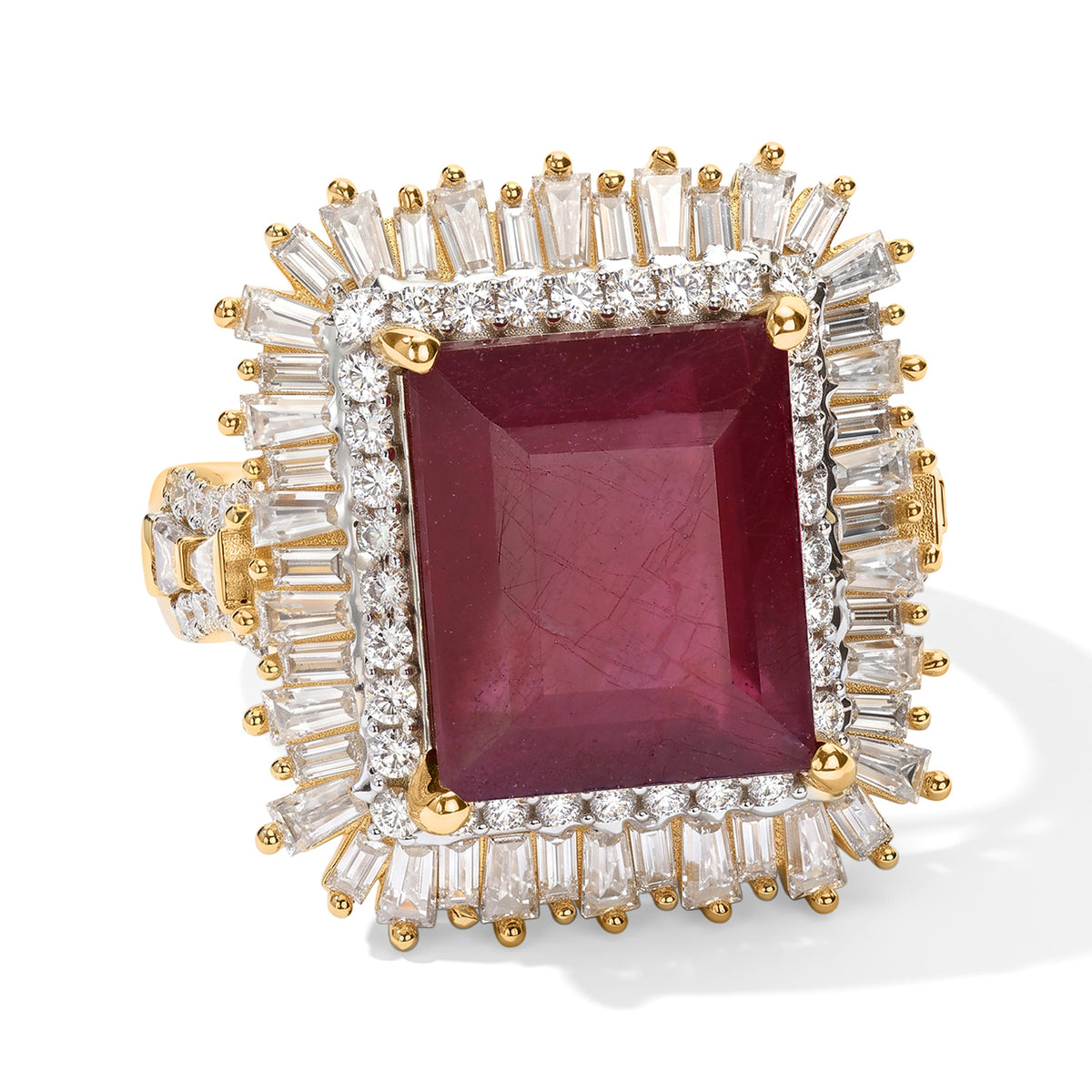 D'Joy - African Ruby &amp; Moissanite Halo Ring in 18K Vermeil Yellow Gold Plated Sterling Silver 11.85 Ct. 8753717 0