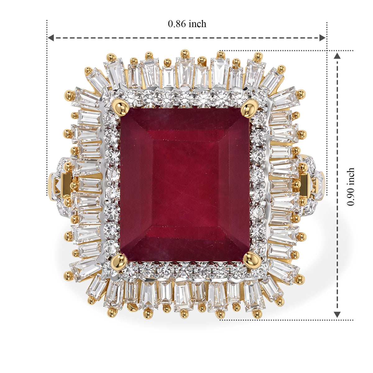 D'Joy - African Ruby &amp; Moissanite Halo Ring in 18K Vermeil Yellow Gold Plated Sterling Silver 11.85 Ct. 8753717 5